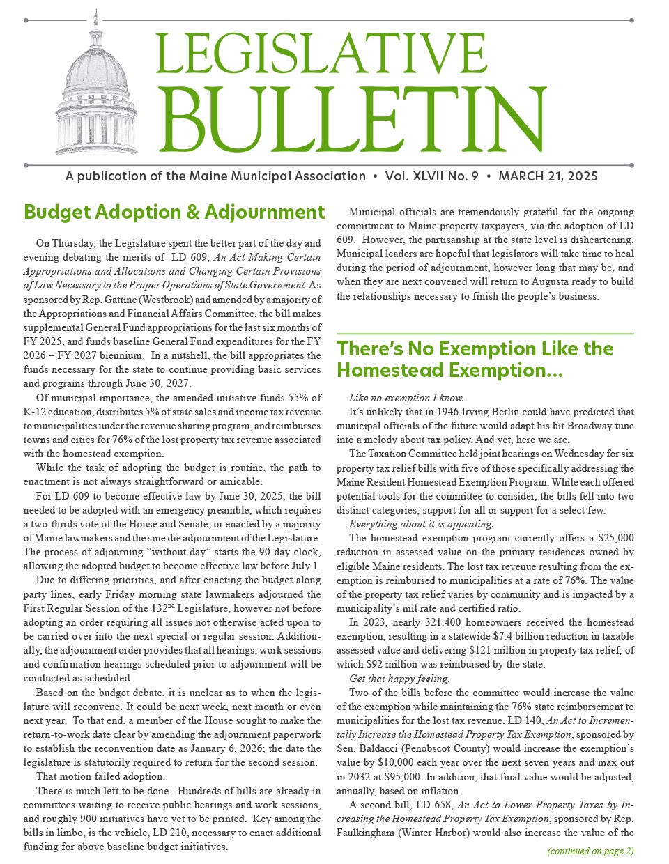 Legislative Bulletin - March 21, 2025